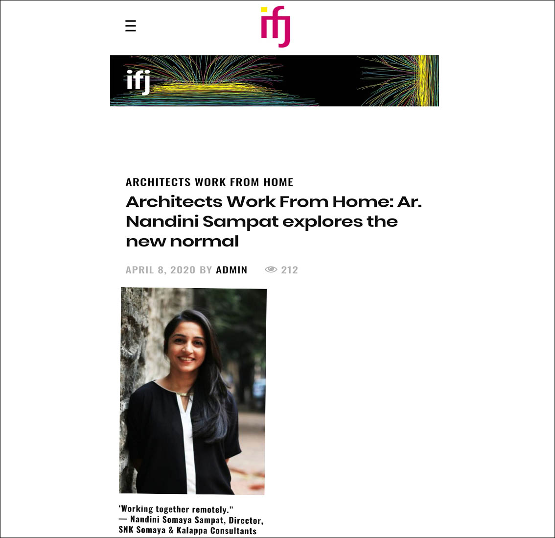 Architects Work From Home: Ar. Nandini Sampat explores the new normal, IFj 2020 - April 2020